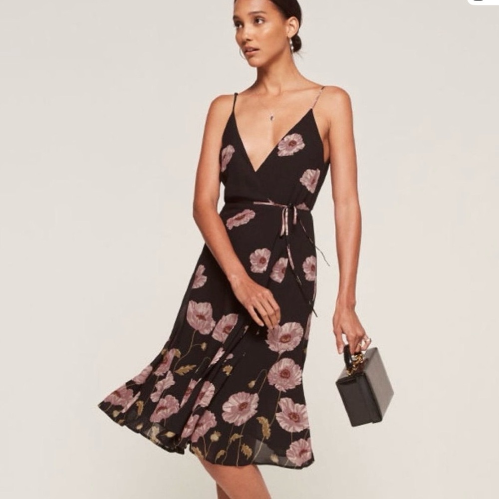 Reformation Temple Midi Wrap Dress Poppy XS Y2K Coquette Whimsigoth Fairy XS
